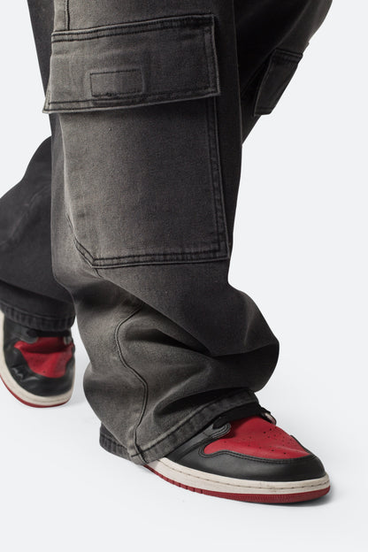 Washed Denim Drawcord Pants - Washed Black