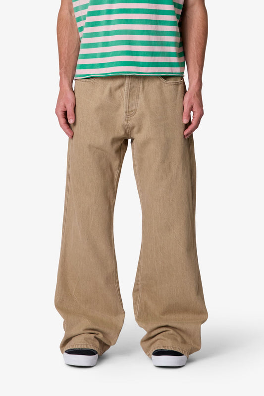 Washed Kick Flare Denim - Khaki