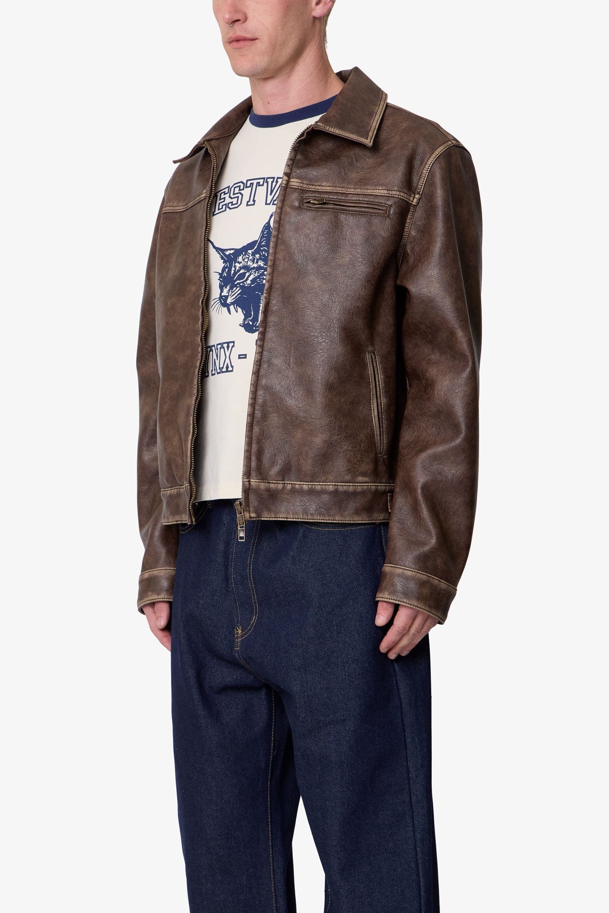 Washed Leather Jacket - Brown