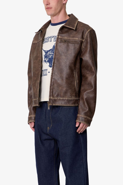 Washed Leather Jacket - Brown