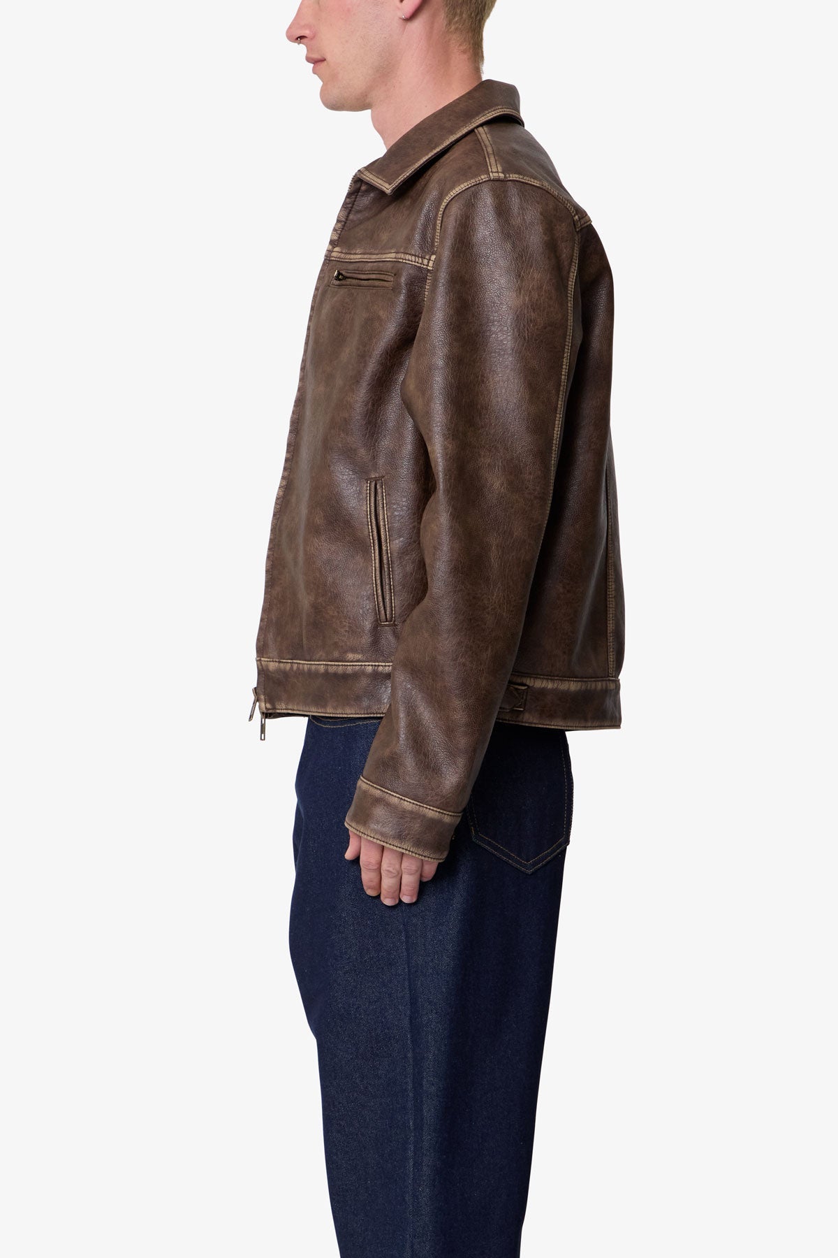 Washed Leather Jacket - Brown
