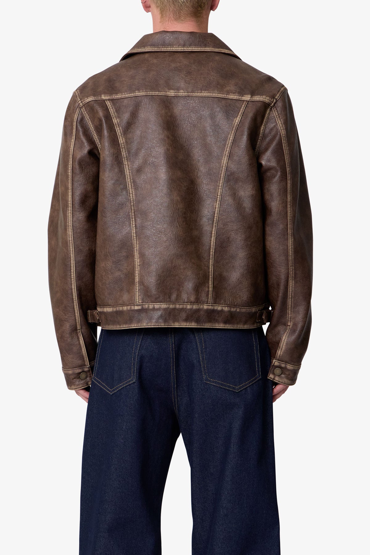 Washed Leather Jacket - Brown
