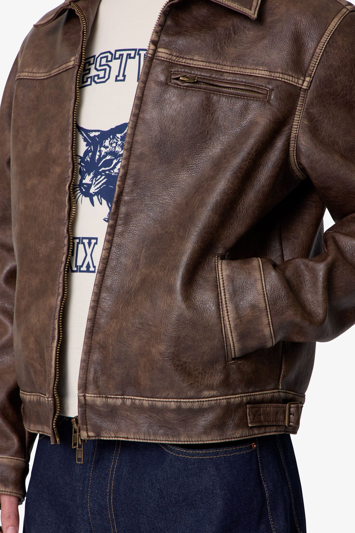 Washed Leather Jacket - Brown
