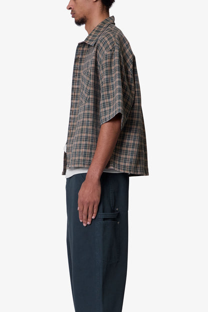Washed Poplin Over Shirt - Green/Brown