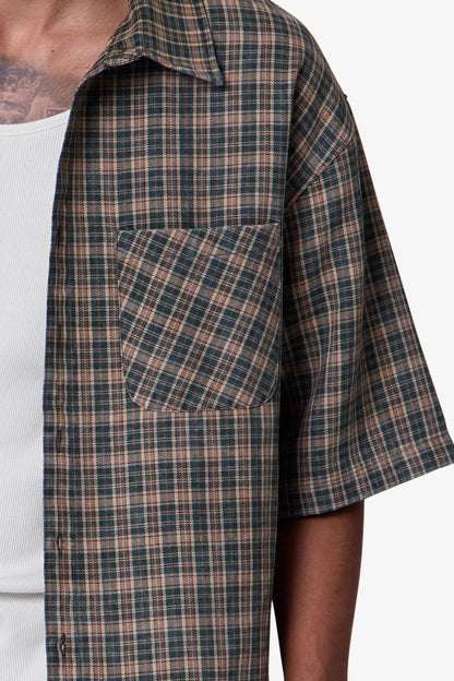 Washed Poplin Over Shirt - Green/Brown