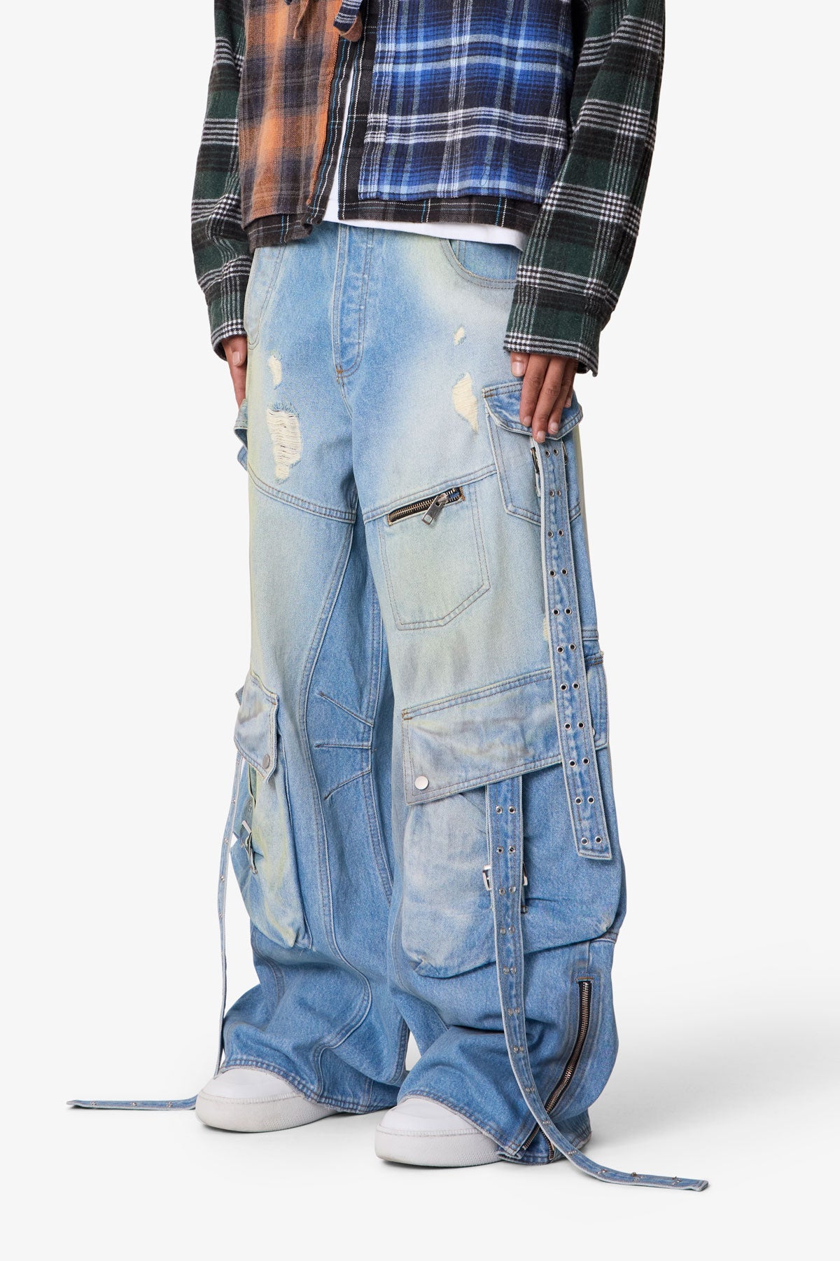 Washed Strapped Rave Denim - Washed Blue
