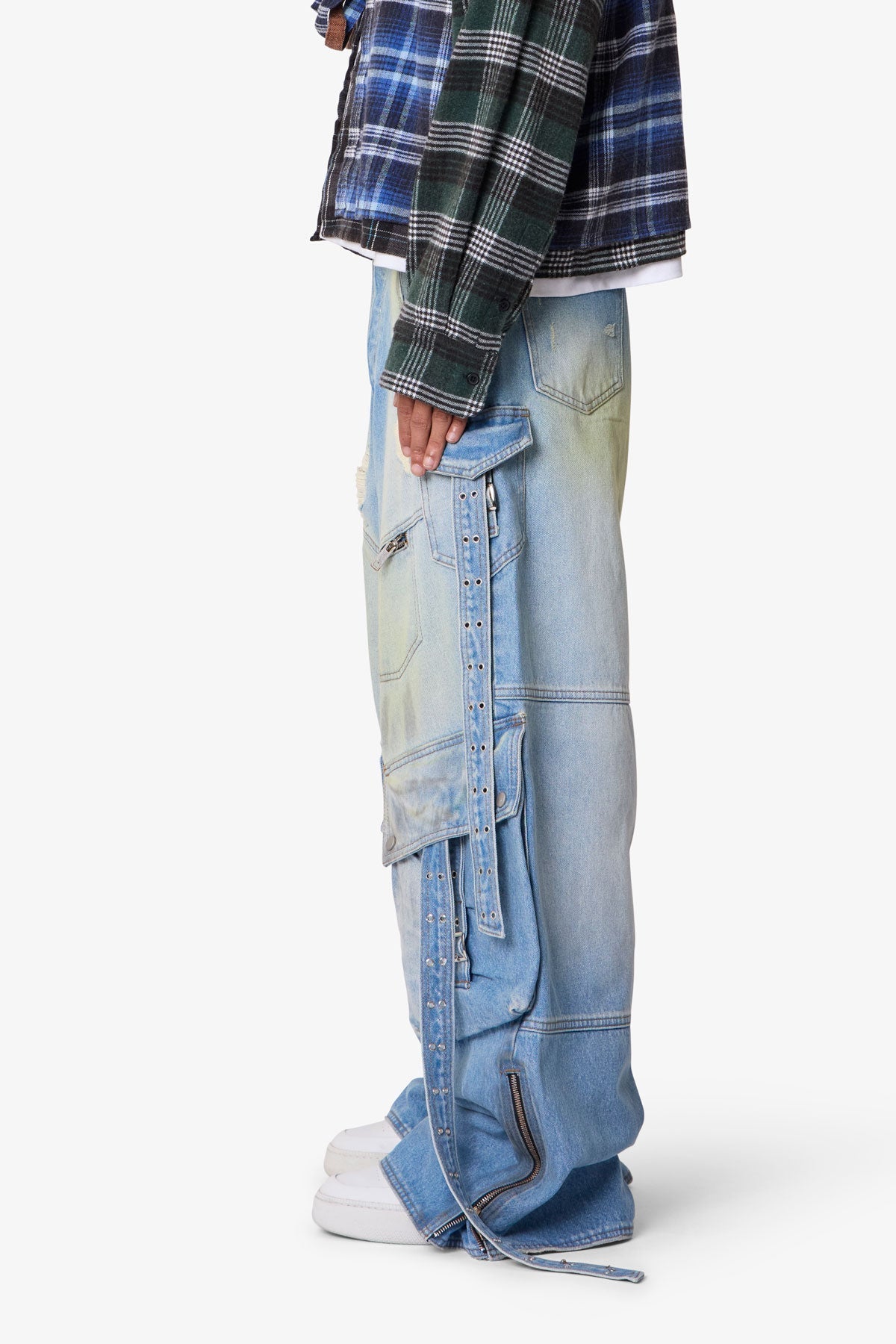 Washed Strapped Rave Denim - Washed Blue