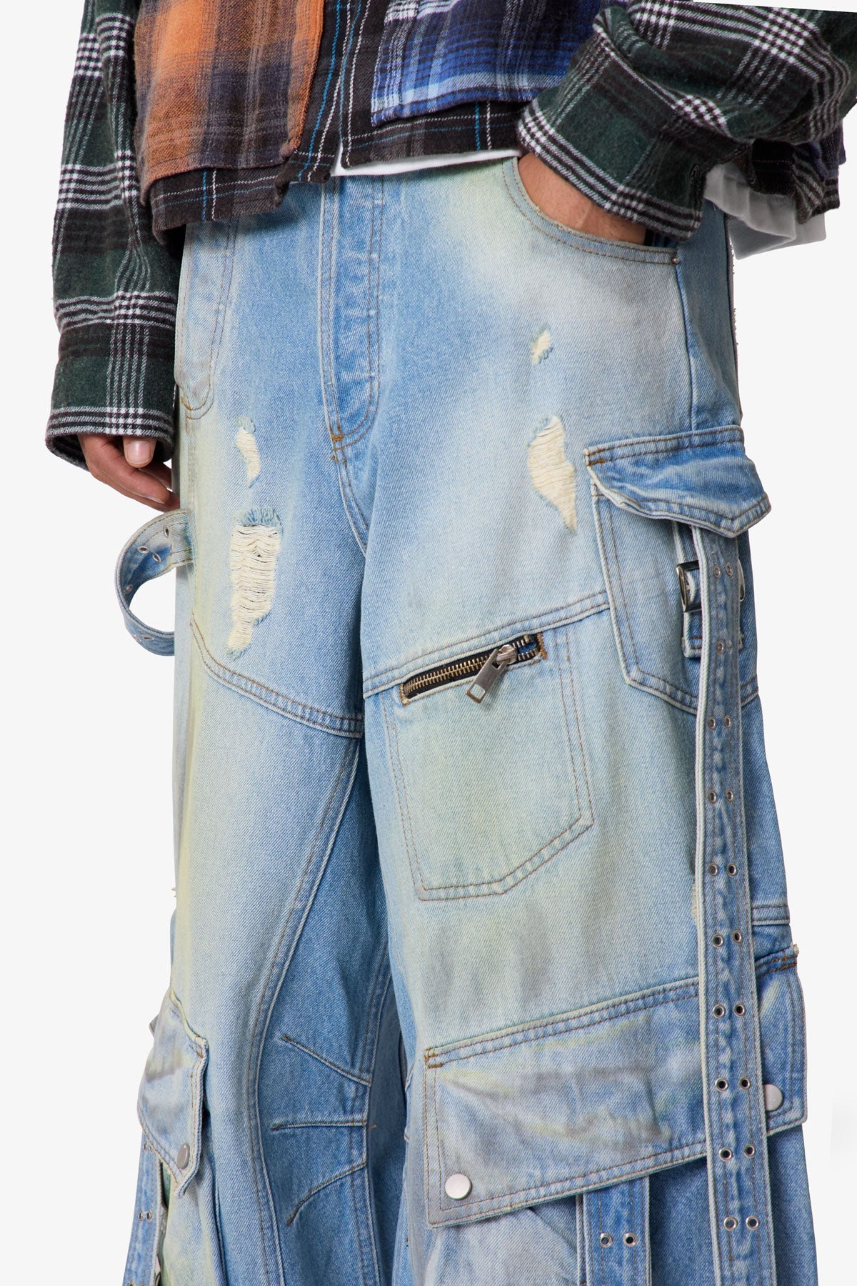 Washed Strapped Rave Denim - Washed Blue