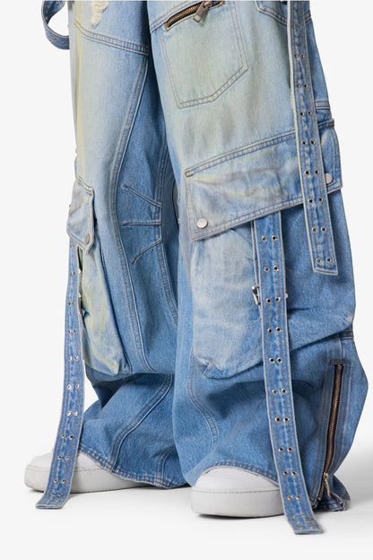 Washed Strapped Rave Denim - Washed Blue