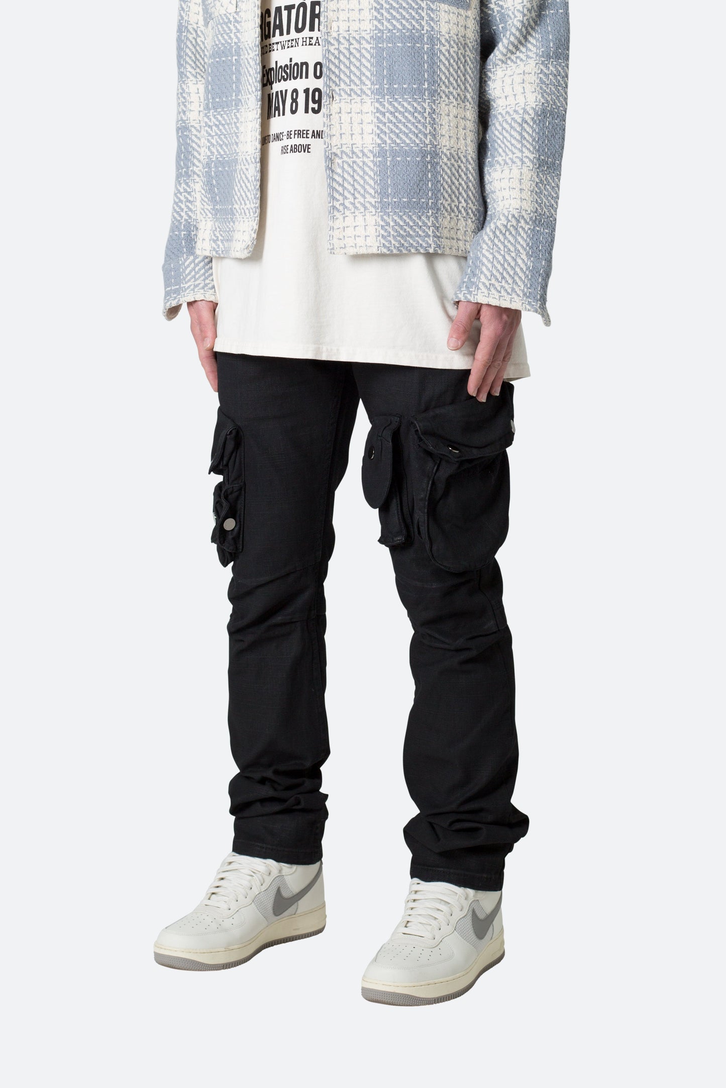 Waxed Denim Cargo Pants - Black