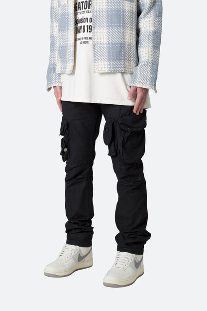 Waxed Denim Cargo Pants - Black
