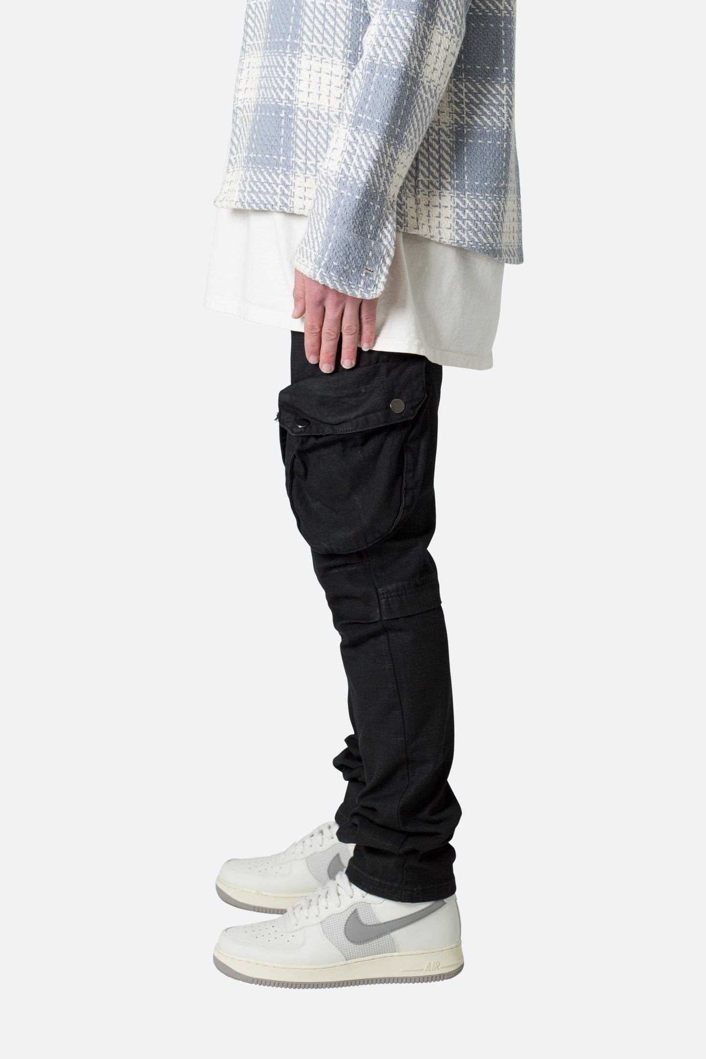 Waxed Denim Cargo Pants - Black