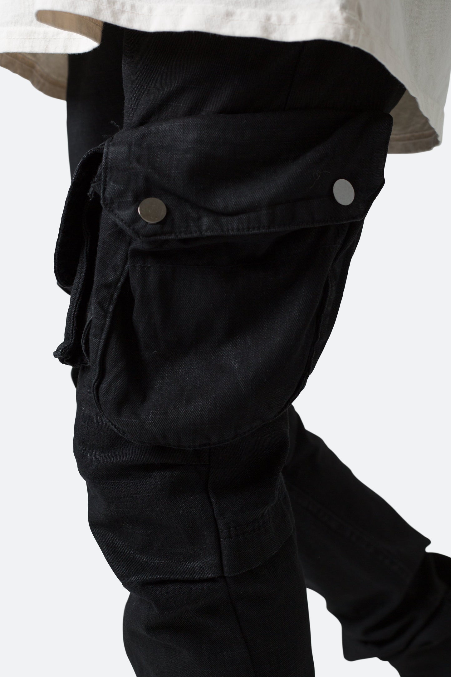 Waxed Denim Cargo Pants - Black