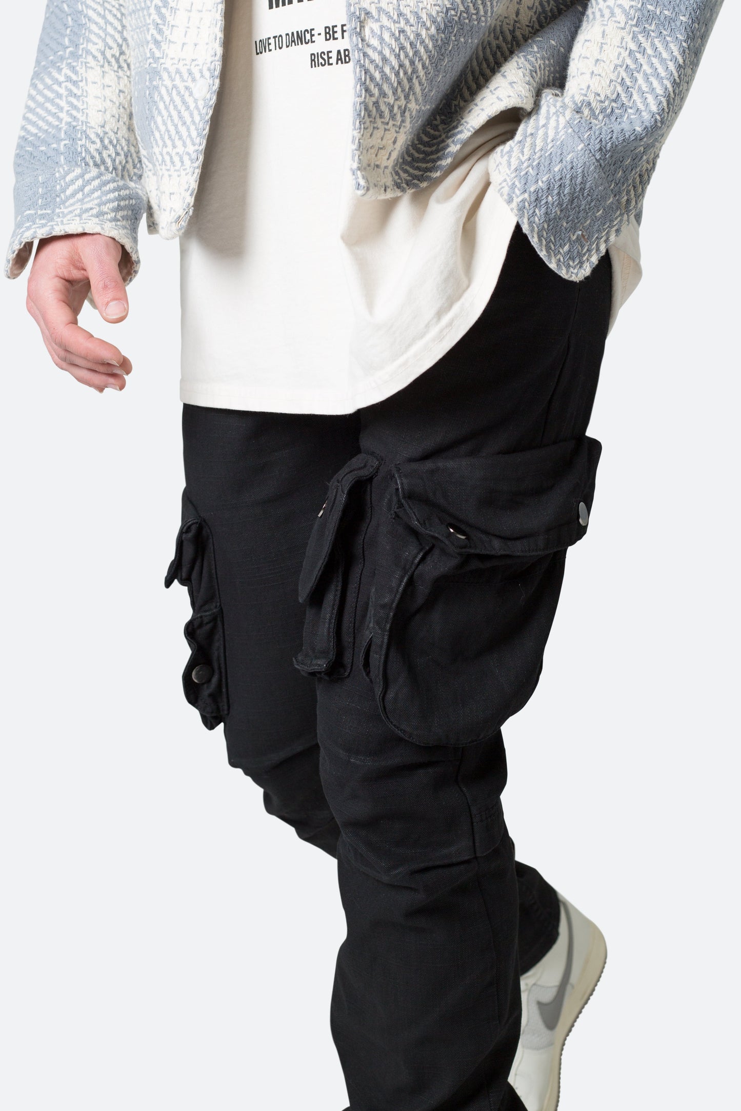 Waxed Denim Cargo Pants - Black