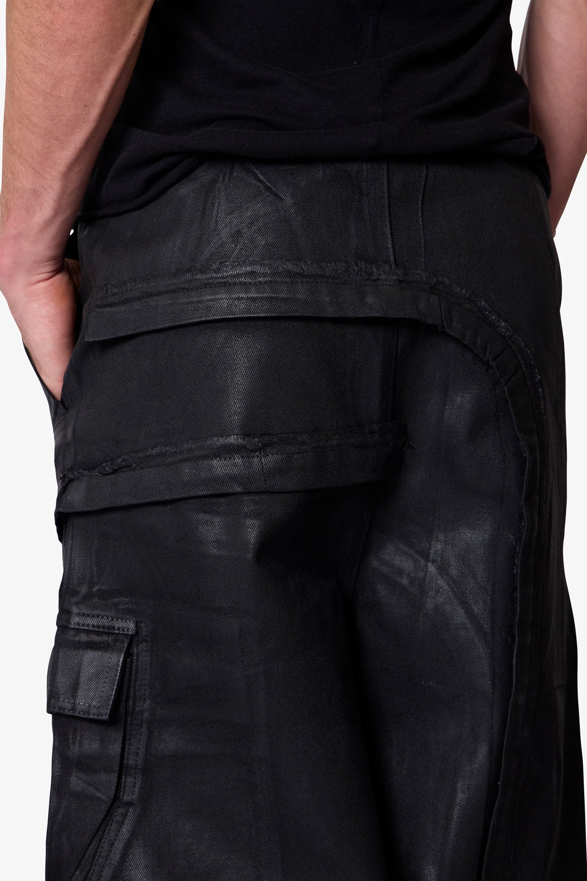Waxed Rave Seam Cargo Pants - Black