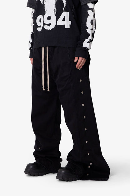 Wide Panel Side Snap Pants - Black