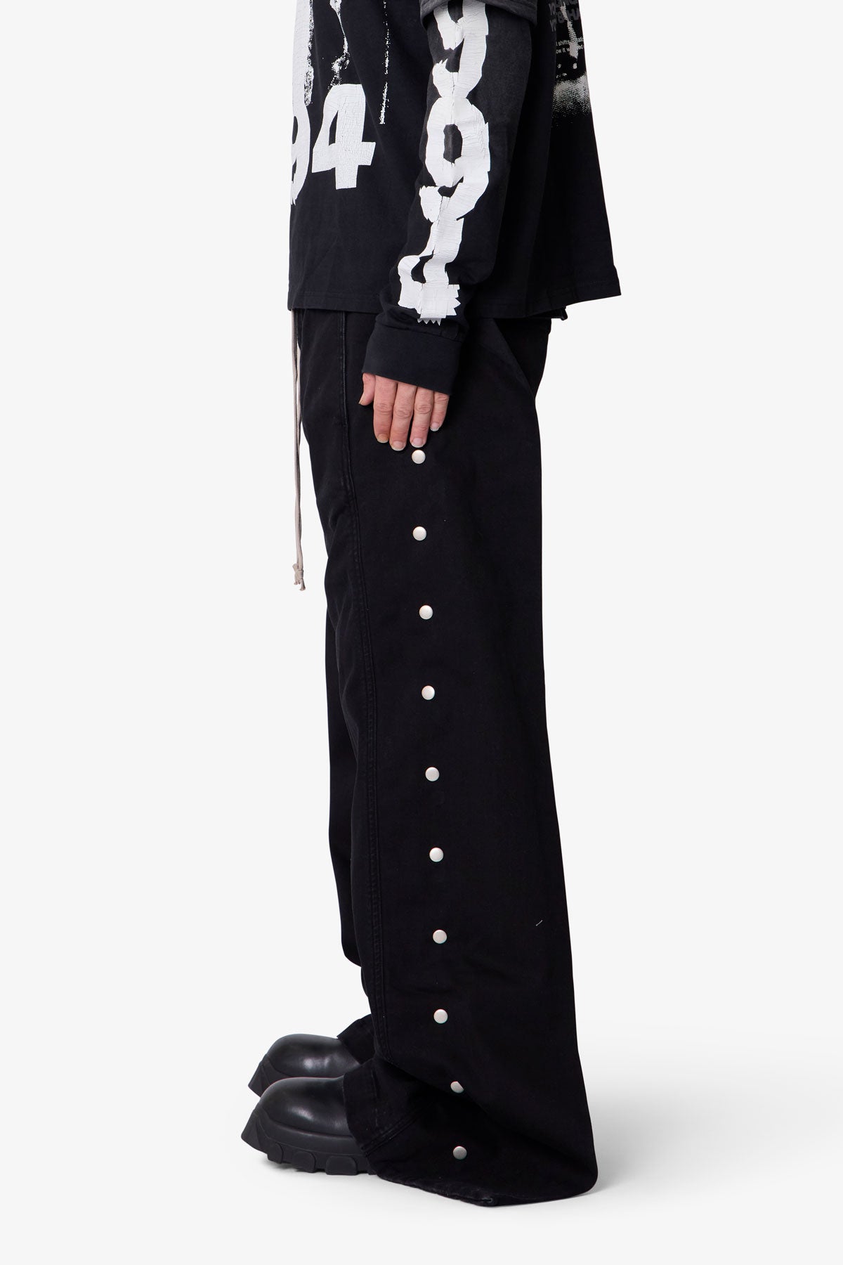 Wide Panel Side Snap Pants - Black