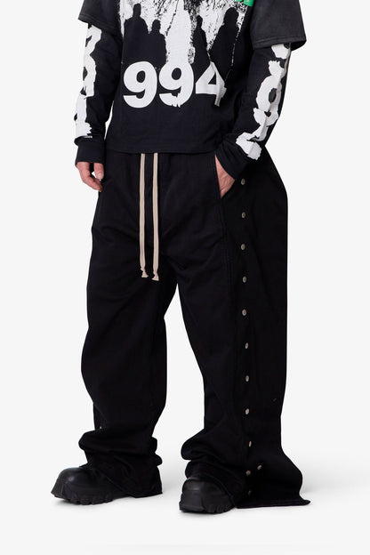Wide Panel Side Snap Pants - Black