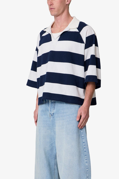 Wide Striped S/S Polo Shirt - White/Navy