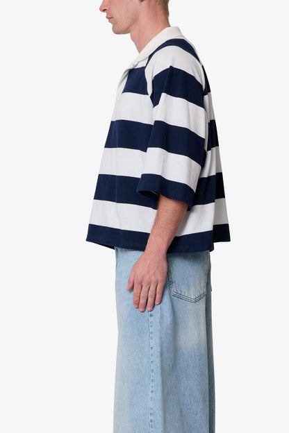 Wide Striped S/S Polo Shirt - White/Navy