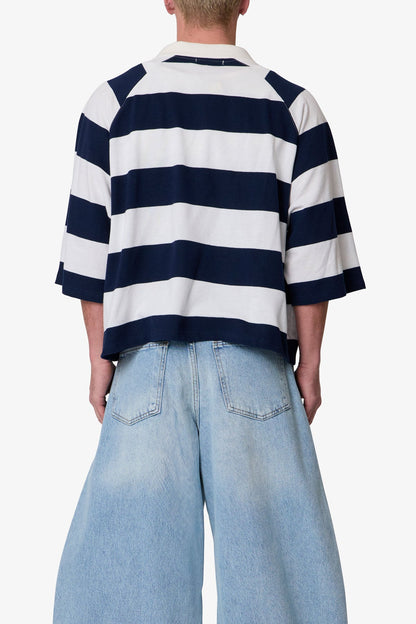 Wide Striped S/S Polo Shirt - White/Navy