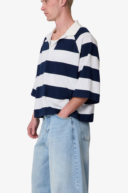 Wide Striped S/S Polo Shirt - White/Navy