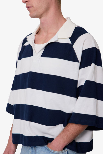 Wide Striped S/S Polo Shirt - White/Navy
