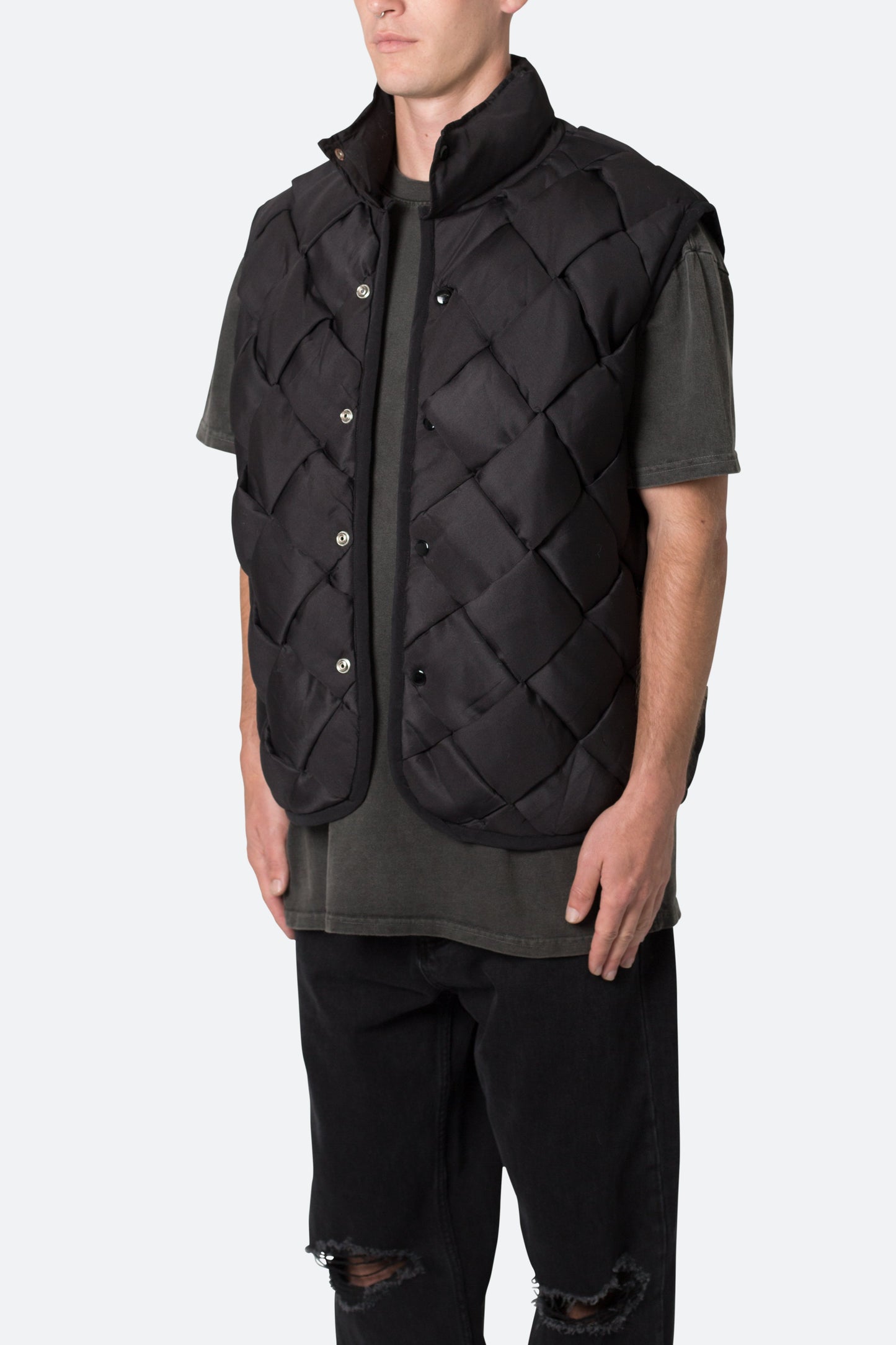 Woven Puffer Vest - Black