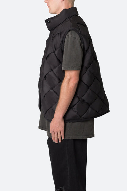 Woven Puffer Vest - Black