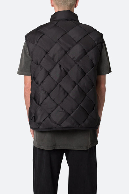 Woven Puffer Vest - Black