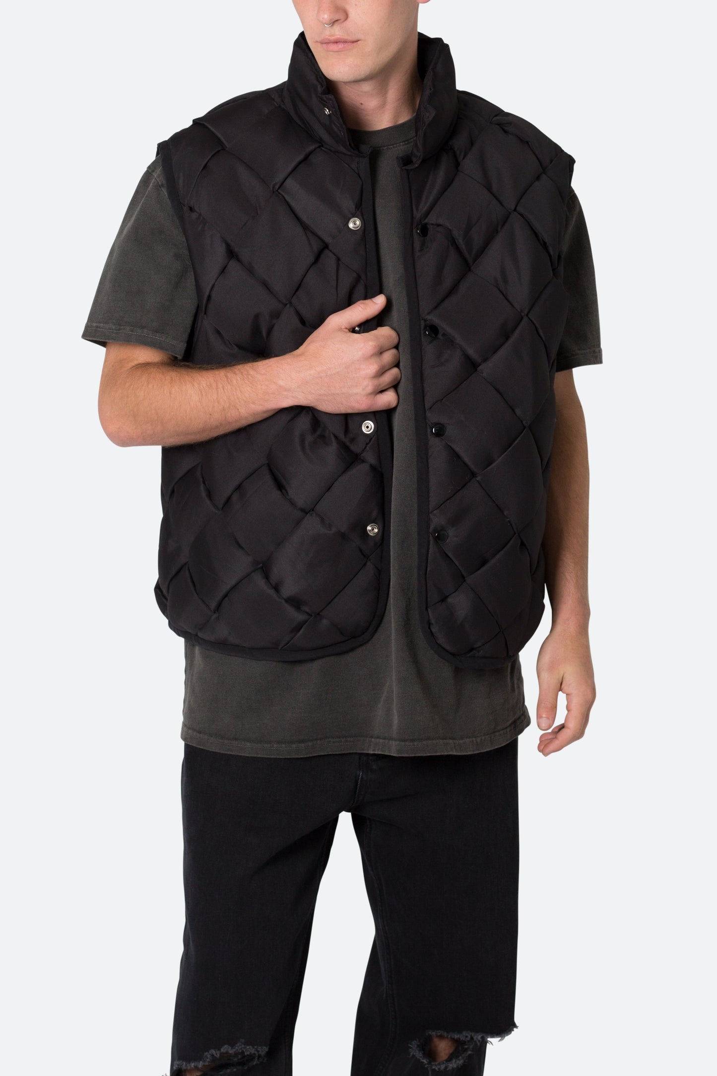 Woven Puffer Vest - Black