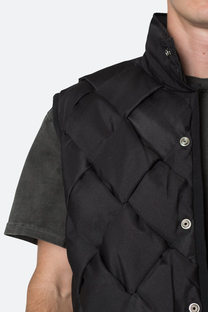 Woven Puffer Vest - Black
