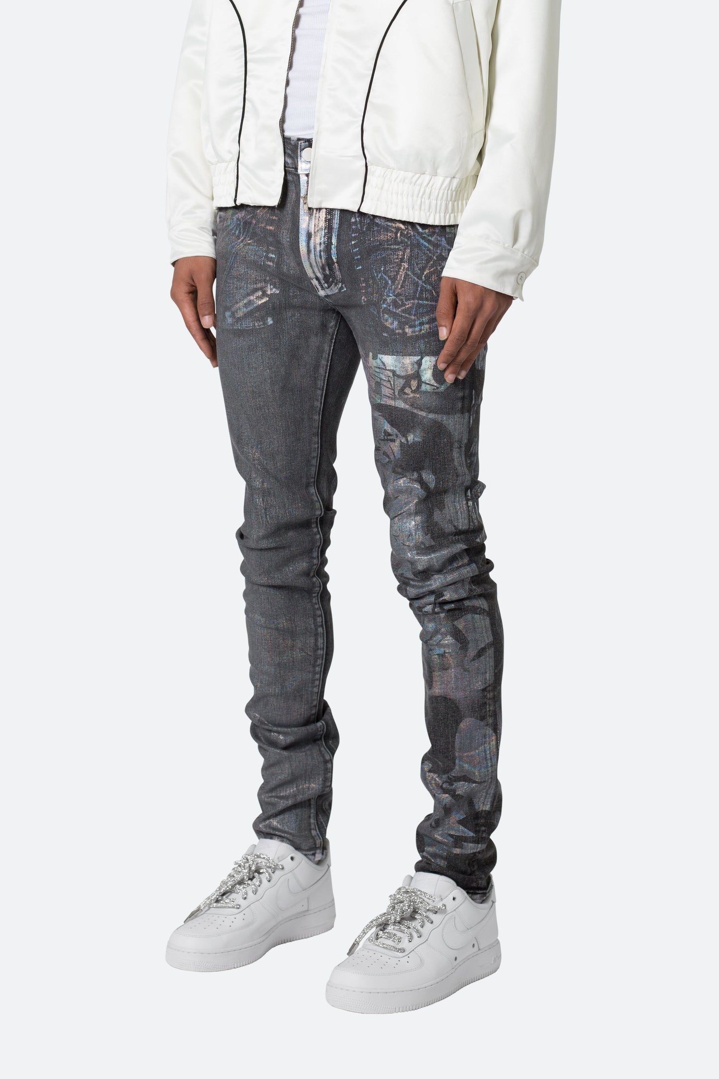 X507 Metallic Skinny Denim - Black/Silver