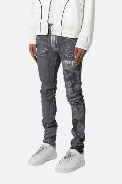 X507 Metallic Skinny Denim - Black/Silver