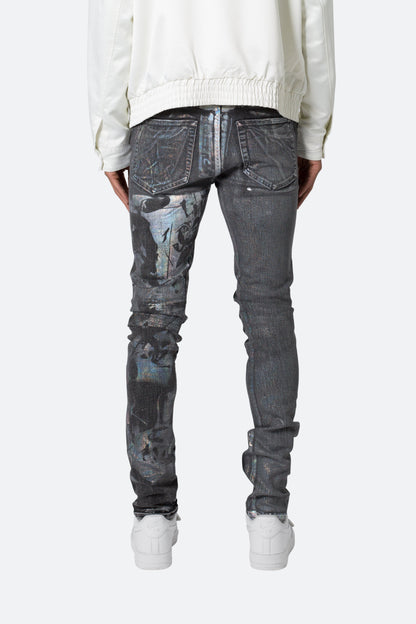 X507 Metallic Skinny Denim - Black/Silver