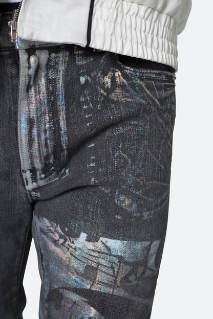 X507 Metallic Skinny Denim - Black/Silver