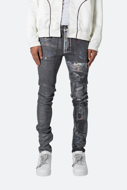 X507 Metallic Skinny Denim - Black/Silver