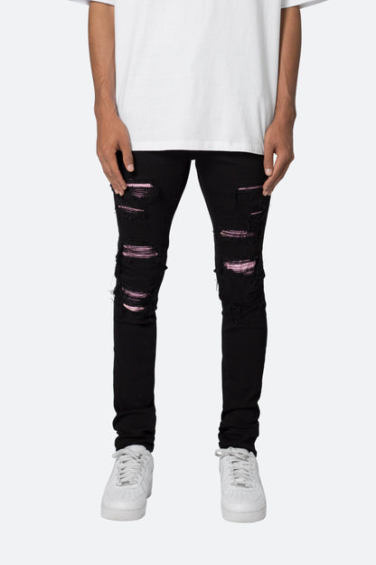 X555 Crystal Skinny Denim - Black/Pink