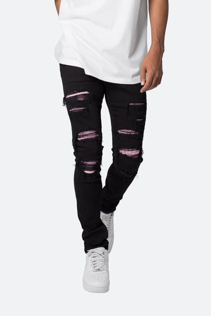 X555 Crystal Skinny Denim - Black/Pink