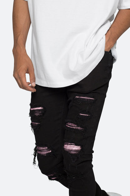 X555 Crystal Skinny Denim - Black/Pink