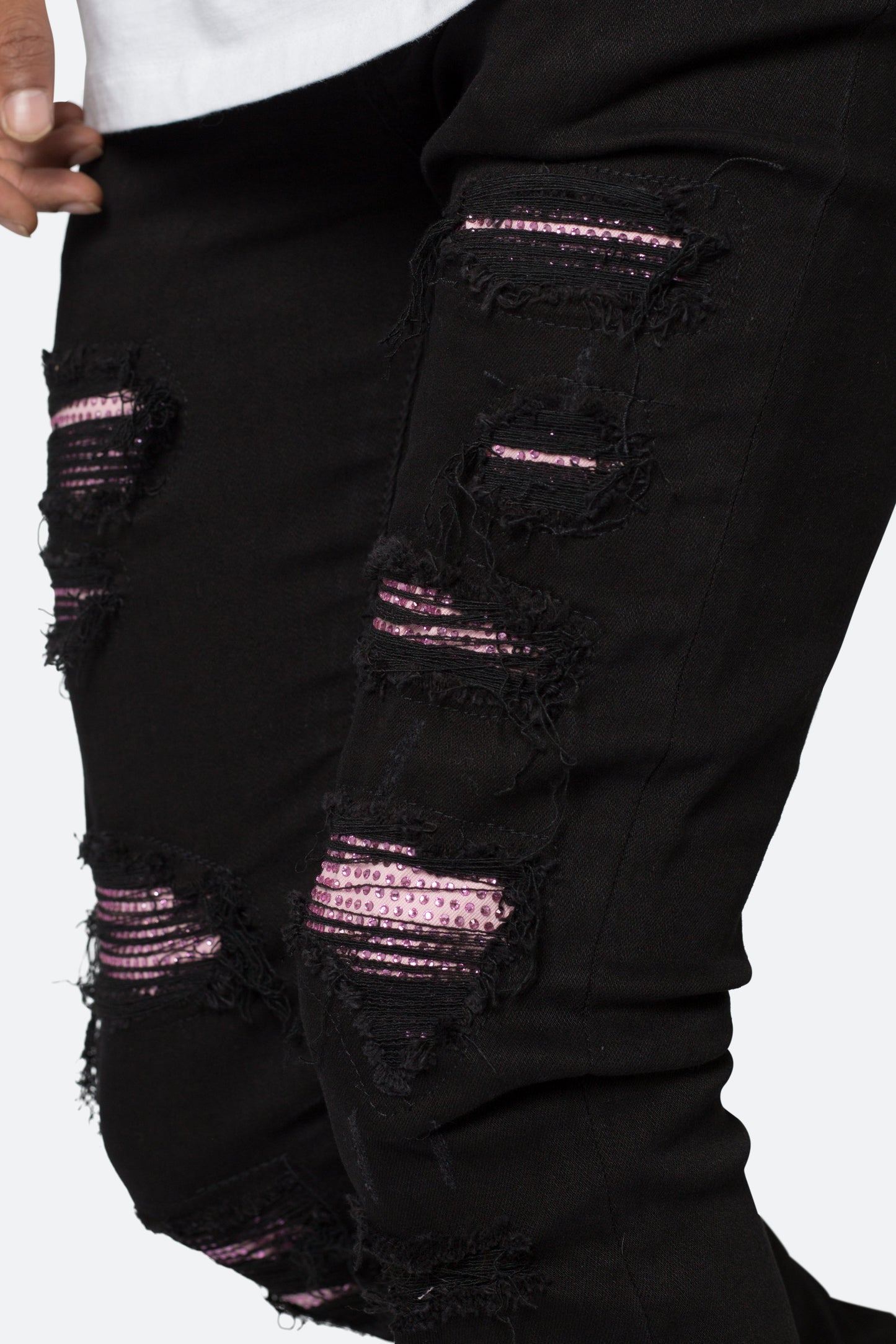 X555 Crystal Skinny Denim - Black/Pink