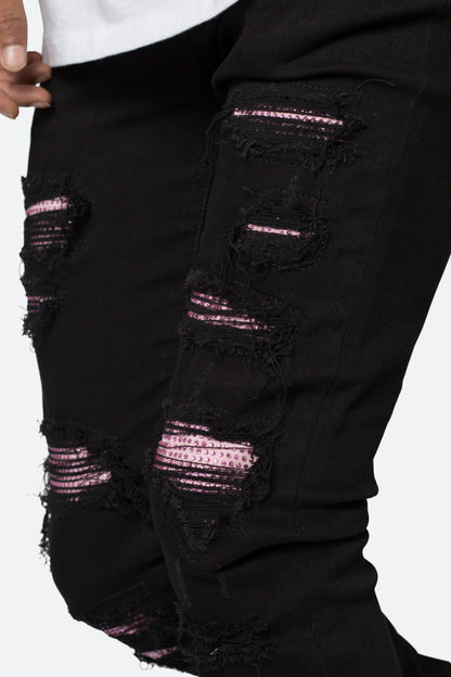 X555 Crystal Skinny Denim - Black/Pink