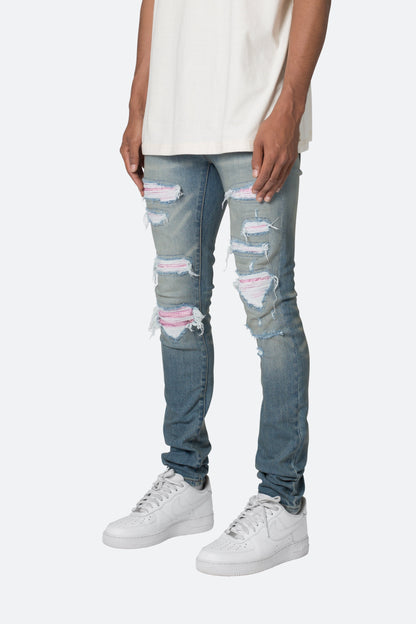 X555 Crystal Skinny Denim - Blue/Pink