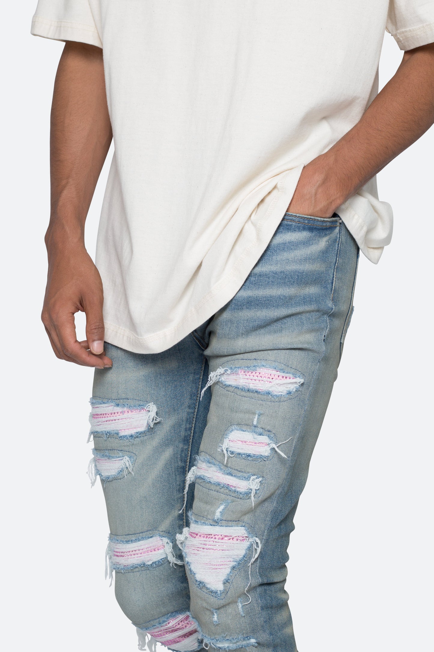 X555 Crystal Skinny Denim - Blue/Pink
