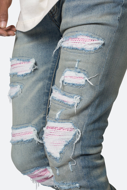 X555 Crystal Skinny Denim - Blue/Pink