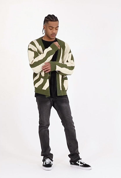 Zebra Cardigan - Green/White
