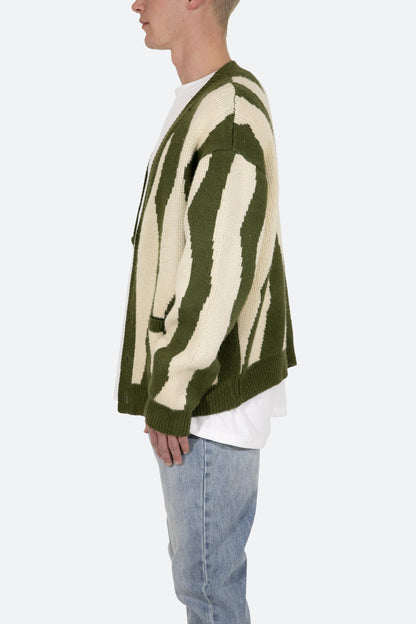 Zebra Cardigan - Green/White