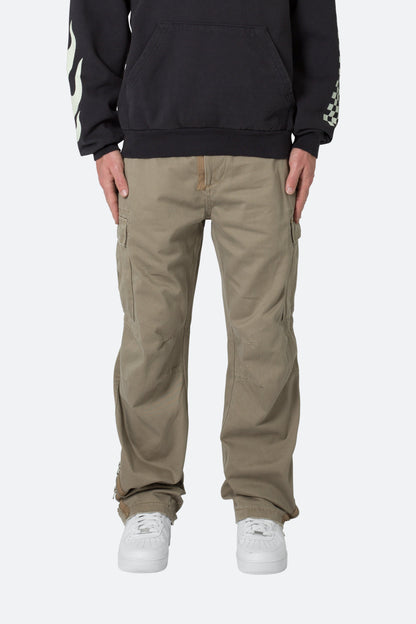 Zipper Denim Cargo Pants - Khaki
