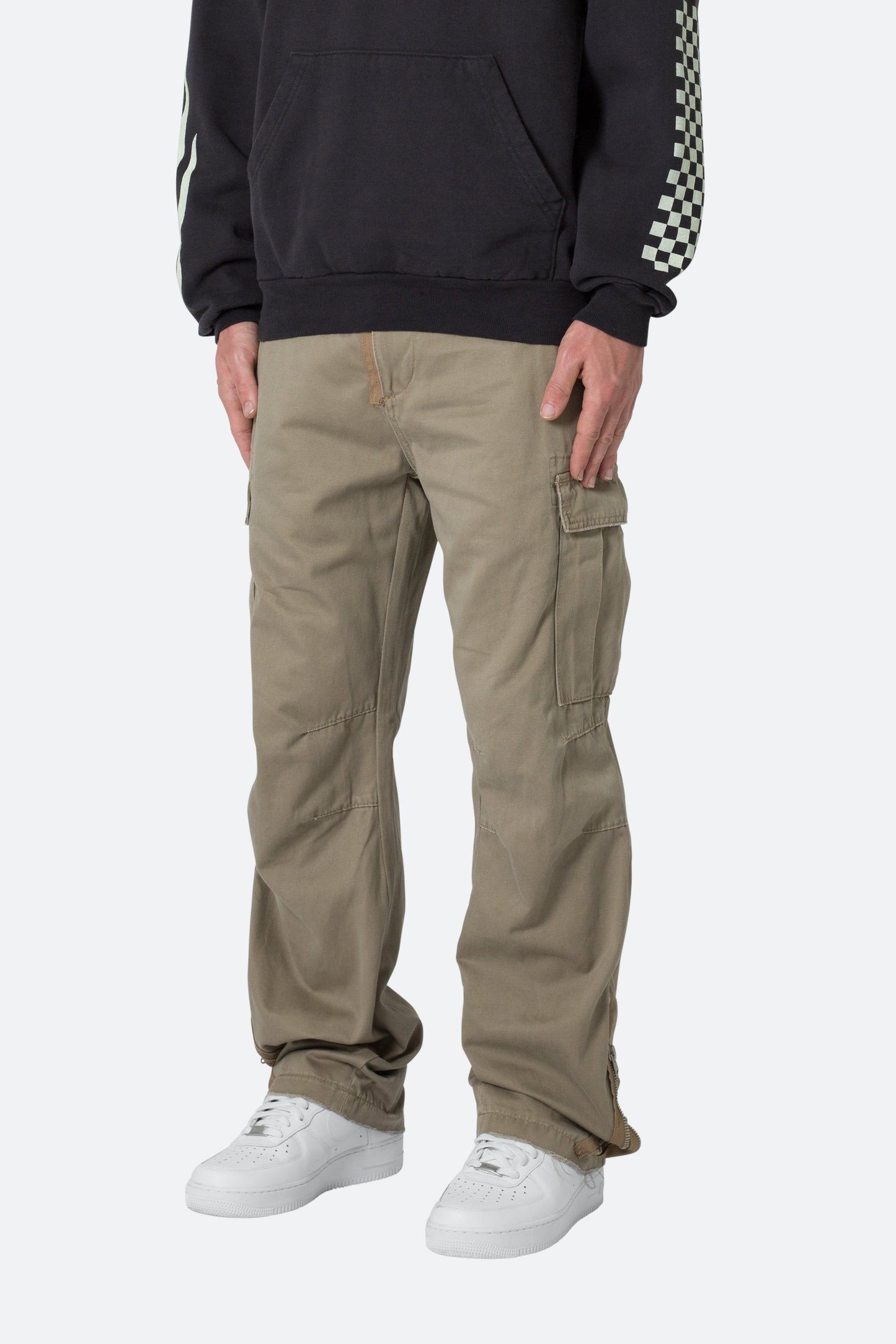 Zipper Denim Cargo Pants - Khaki