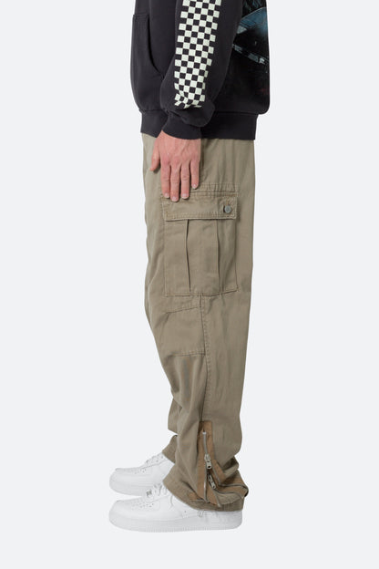 Zipper Denim Cargo Pants - Khaki
